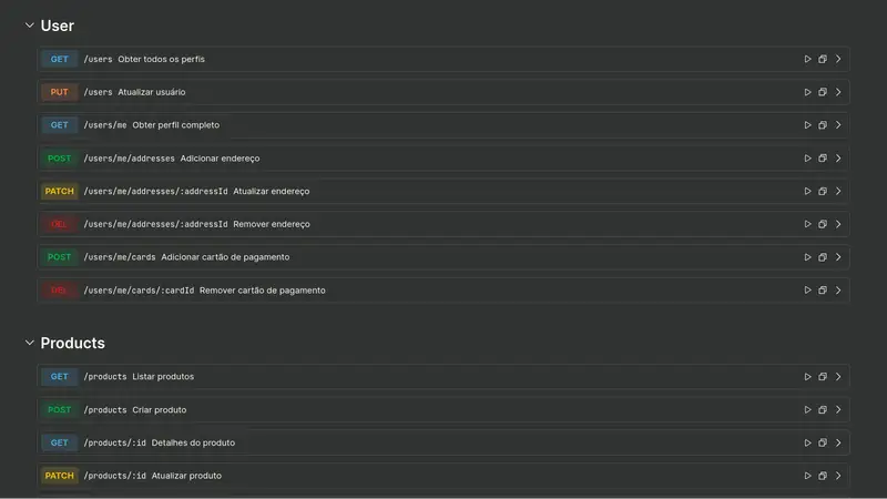 Screenshot do projeto API para E-commerce