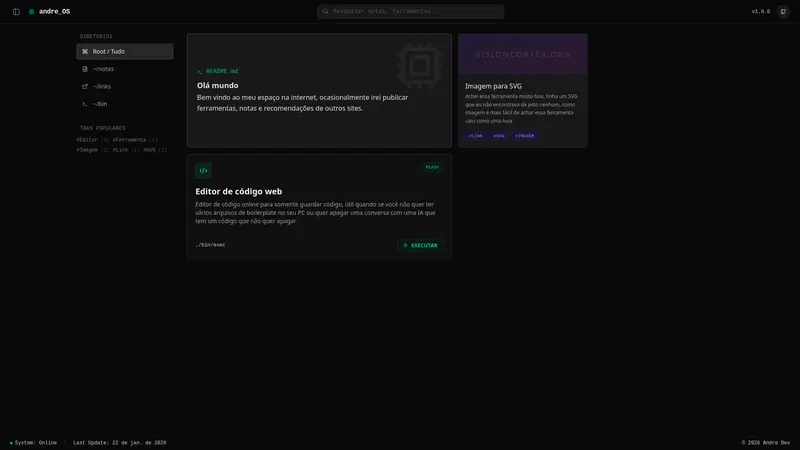 Screenshot do projeto andre_OS: Notas, recomendações e ferramentas