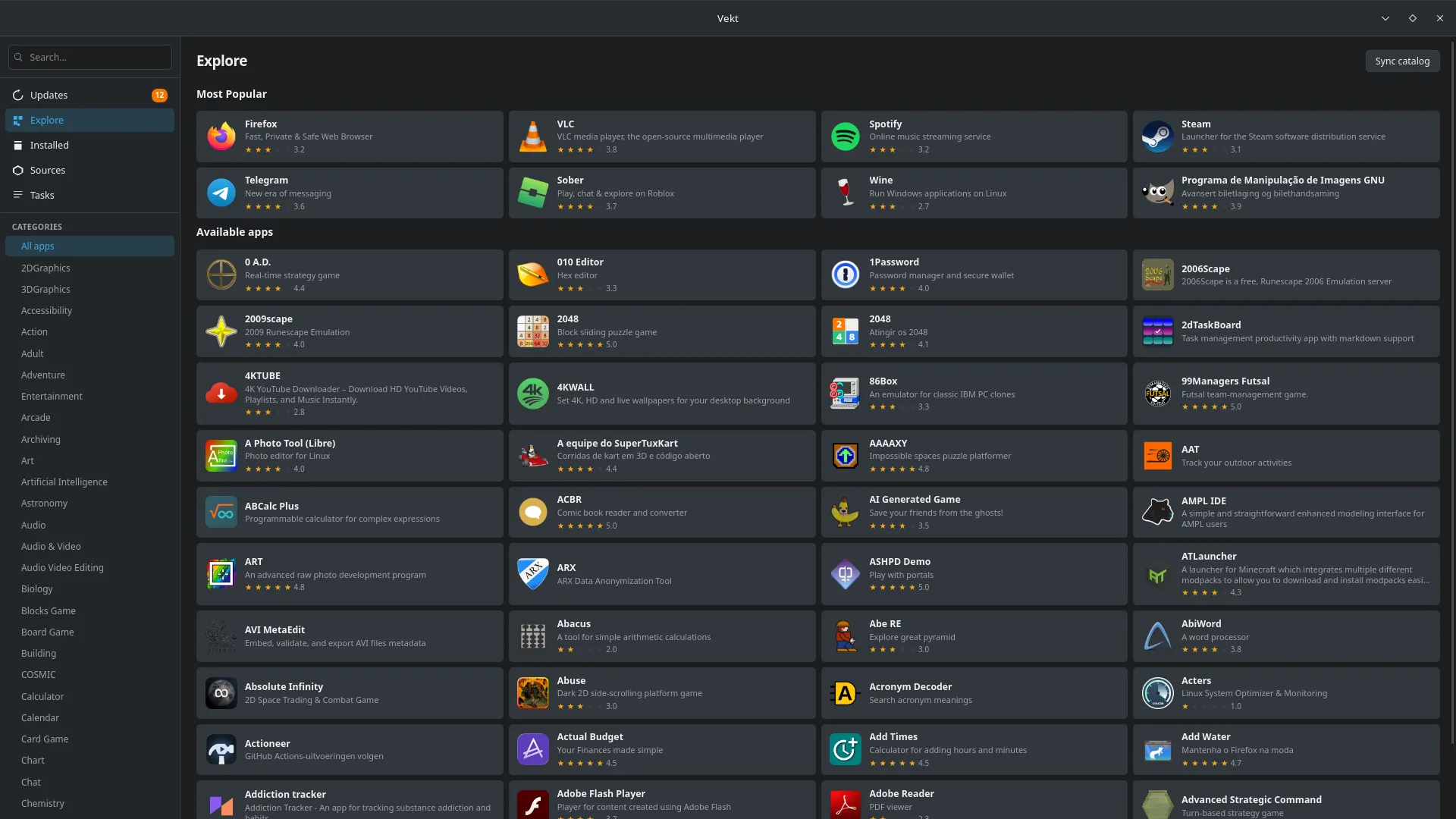 Screenshot of the On-demand Linux app manager: Flatpak, APT, and fwupd in one app project